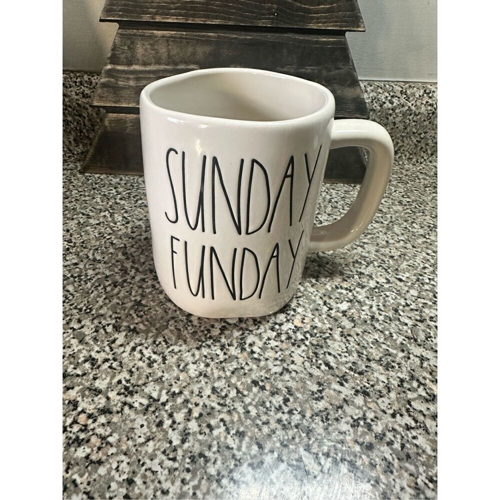 Rae Dunn SUNDAY FUNDAY White Ceramic Coffee Tea Mug
